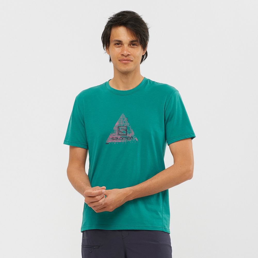 Salomon Singapore Mens T-shirts - OUTRACK BLEND Green | 87239-GFPW